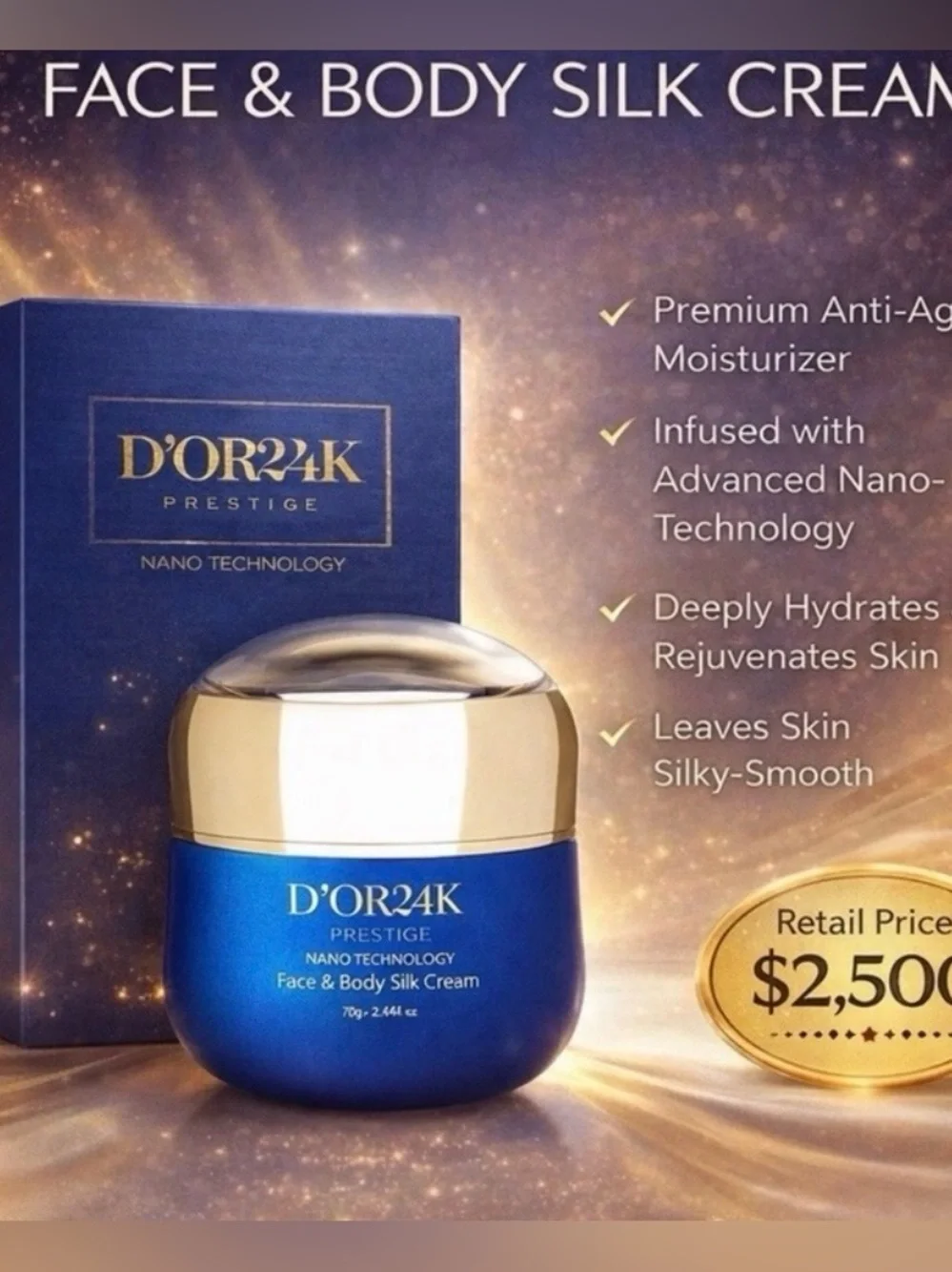 D’OR24K Prestige Face & Body Silk Cream 2.46fl.oz.  NIB